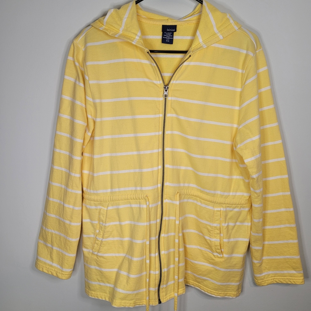 Basic Editions Yellow & White Striped Hooded Zip Jacket